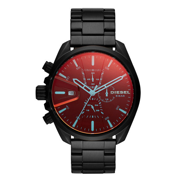 Diesel MS9 Black Stainless Steel Red Dial Chronograph Quartz Watch for Gents - DZ4489