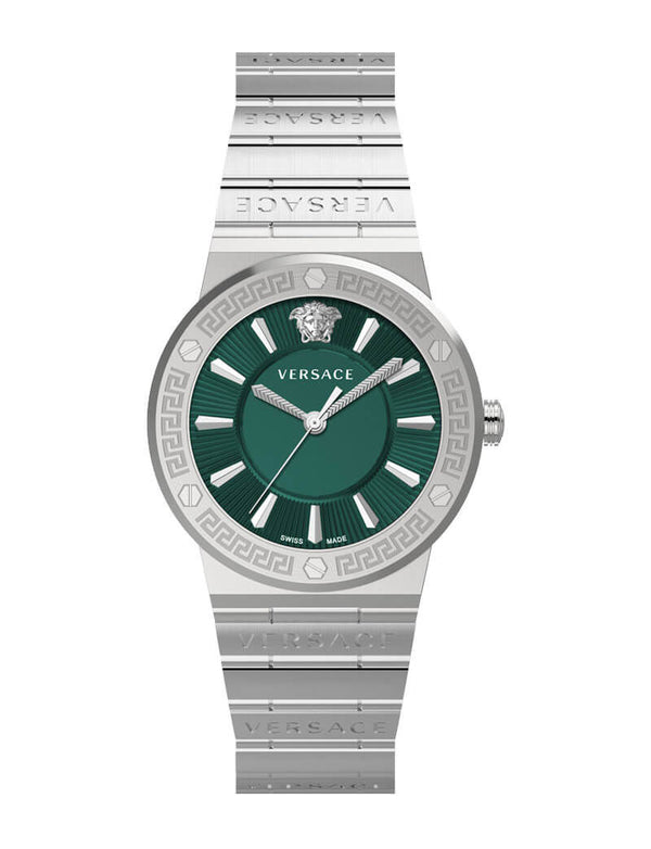 Versace Grace Silver Stainless Steel Green Dial Quartz Watch for Ladies - VEVH00920