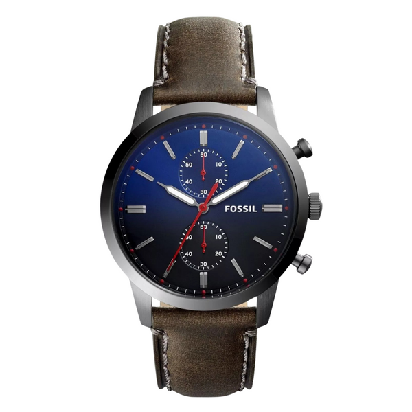 Fossil Townsman Gray Leather Strap Blue Dial Chronograph Quartz Watch for Gents - FS5378