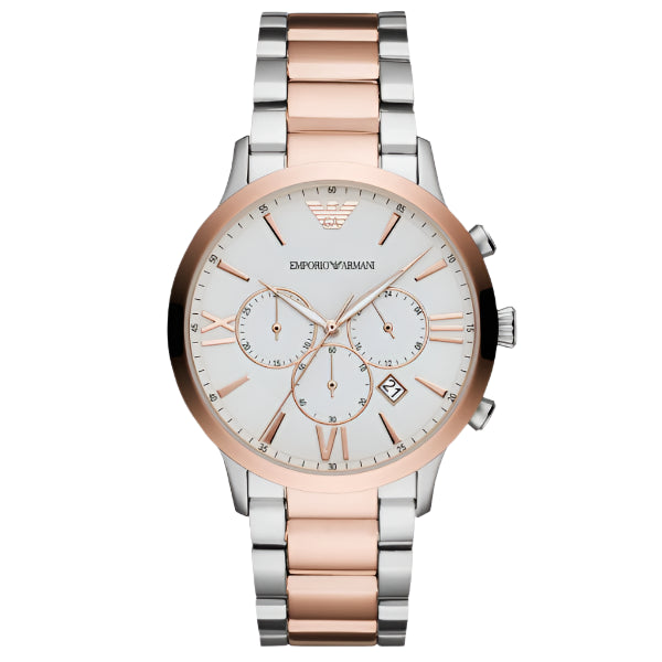 EMPORIO ARMANI Giovanni Two-Tone Stainless Steel White Dial Chronograph Quartz Watch for Gents - AR11209
