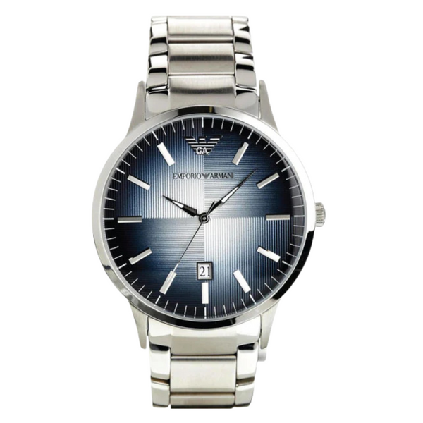 EMPORIO ARMANI Dress Silver Stainless Steel Blue Textured Degrade Dial Quartz Watch for Gents - AR2472
