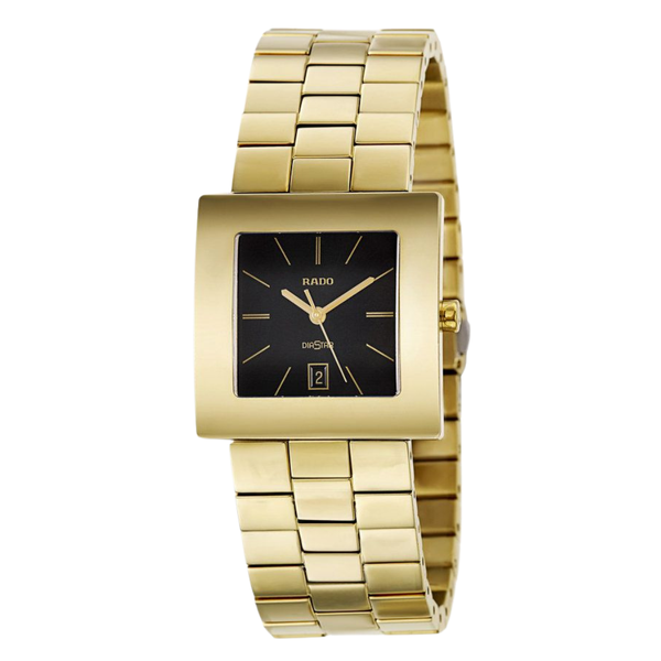 Rado Diastar Gold Stainless Steel Black Dial Quartz Watch for Gents - R18986153