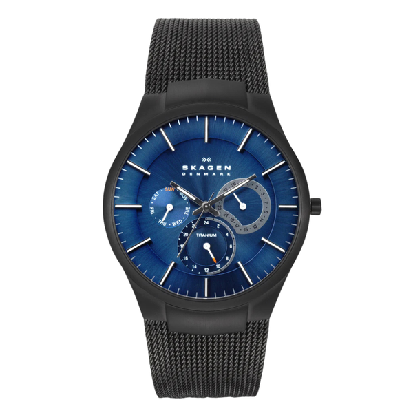 Skagen Titanium Black Mesh Bracelet Blue Dial Quartz Watch for Gents - 809XLTBN