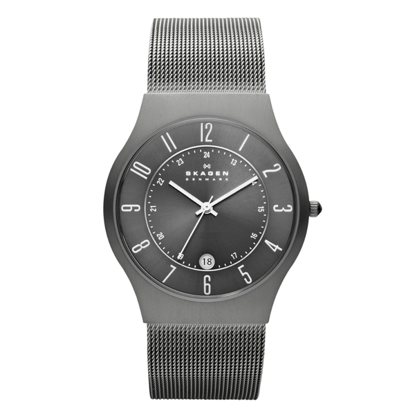 Skagen Titanium Charcoal Mesh Bracelet Charcoal Dial Quartz Watch for Gents - 233XLTTM