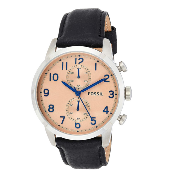 Fossil Townsman Black Leather Strap Rose Gold Dial Chronograph Quartz Watch for Gents - FS4986