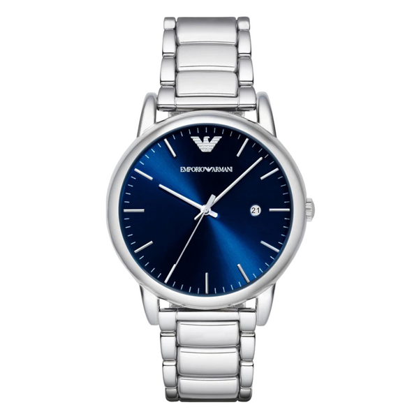 EMPORIO ARMANI Classic Silver Stainless Steel Black Dial Quartz Watch for Gents - AR8033