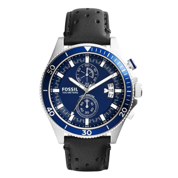 Fossil Leather Strap Blue Dial Chronograph Quartz watch For Gents CH2945
