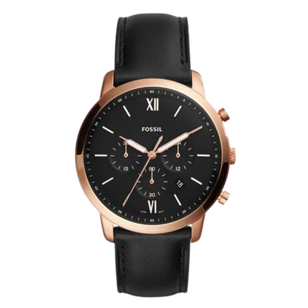 Fossil Neutra Black Leather Strap Black Dial Chronograph Quartz Watch for Gents - FS5381