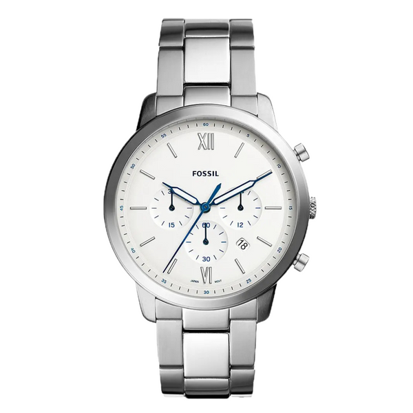 Fossil Neutra Silver Stainless Steel White Dial Chronograph Quartz Watch for Gents - FS5433