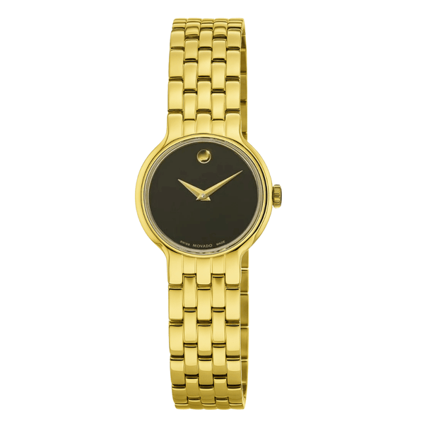 Movado Veturi Gold Stainless Steel Black Dial Quartz Watch for Ladies - 606935