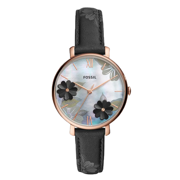 Fossil Jacqueline Black Leather Strap Mother of pearl Dial Quartz Watch for Ladies - ES4535