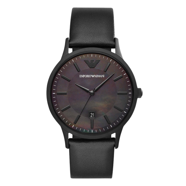 EMPORIO ARMANI Renato Black Leather Strap Black Dial Quartz Watch for Gents - AR11276