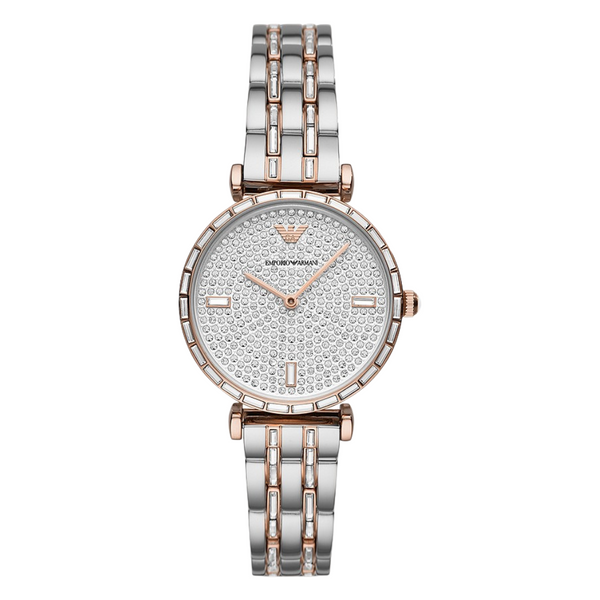 EMPORIO ARMANI Gianni T-Bar Two-Tone Stainless Steel Silver Dial Quartz Watch for Ladies - AR11293