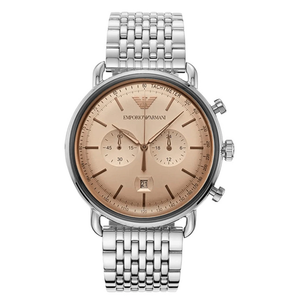 EMPORIO ARMANI Avaitor Silver Stainless Steel Brown Dial Chronograph Quartz Watch for Gents - AR11239