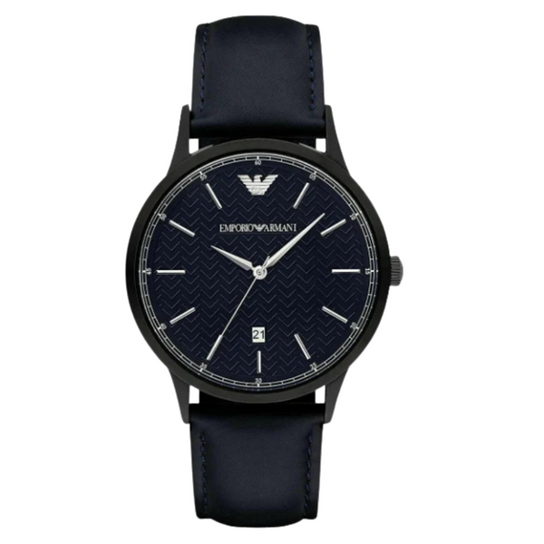 EMPORIO ARMANI Blue Leather Strap Blue Dial Quartz Watch for Gents - AR11190