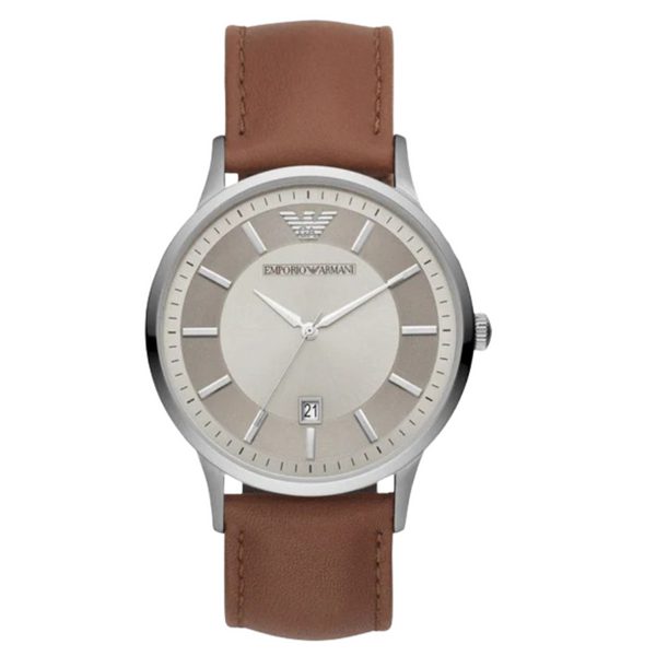 EMPORIO ARMANI Renato Brown Leather Strap Grey Dial Quartz Watch for Gents - AR11185