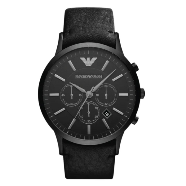 EMPORIO ARMANI Sportivo Black Leather Strap Black Dial Chronograph Quartz Watch for Gents - AR2461