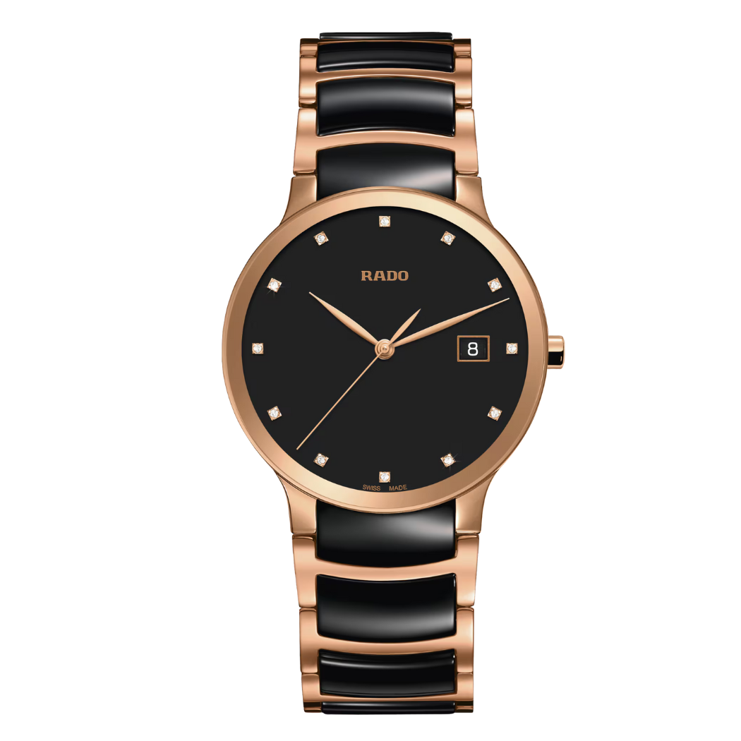 Rado Centrix Two-tone High-tech ceramic Black Dial Quartz Watch for Ge ...