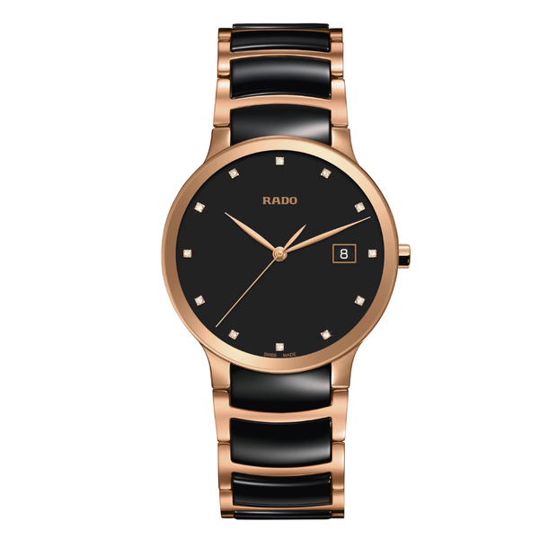 Rado Centrix Two-tone High-tech ceramic Black Dial Quartz Watch for Gents - R30554732