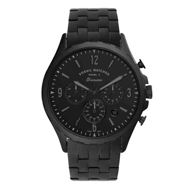 Fossil Forrester Black Stainless Steel Black Dial Chronograph Quartz Watch for Gents - FS5697