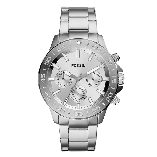 Fossil Bannon Multifunction Silver Stainless Steel Silver Dial Chronograph Quartz Watch for Gents - BQ2490