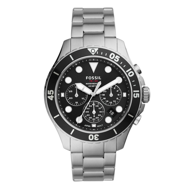 Fossil FB-03 Silver Stainless Steel Black Dial Chronograph Quartz Watch for Gents - FS5725