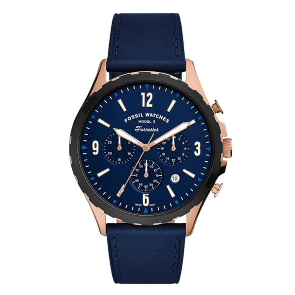 Fossil Forrester Blue Leather Strap Blue Dial Chronograph Quartz Watch for Gents - FS5814