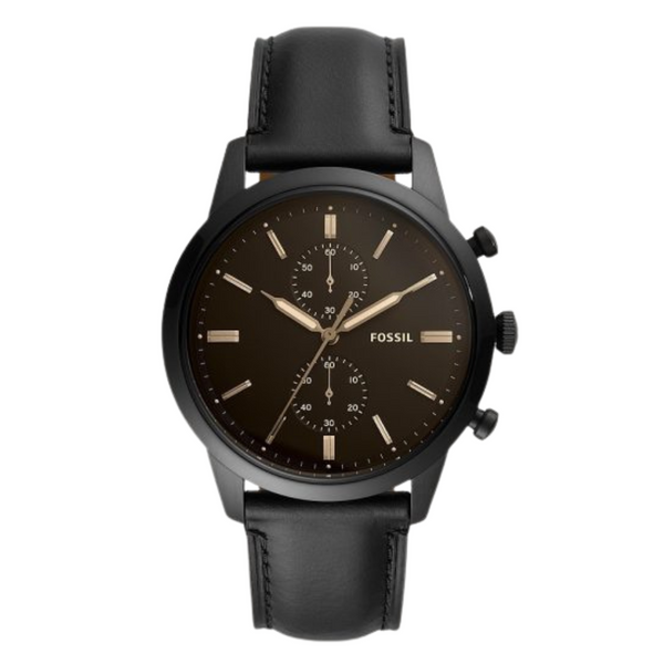 Fossil Townsman Black Leather Strap Black Dial Chronograph Quartz Watch for Gents - FS5585