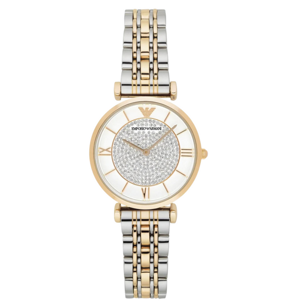 EMPORIO ARMANI Gianni T-Bar Two-Tone Stainless Steel White Dial Quartz Watch for Ladies - AR8031