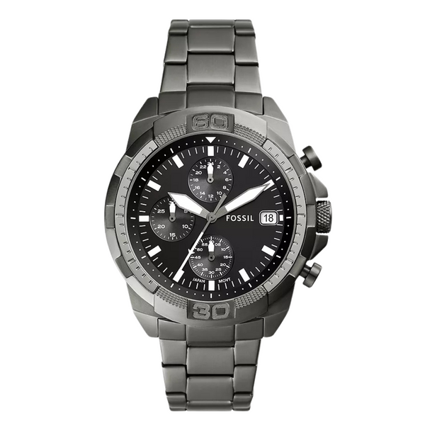 Fossil Bronson Smoke Stainless Steel Black Dial Chronograph Quartz Watch for Gents - FS5852