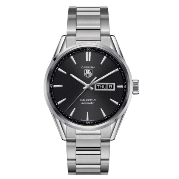Tag Heuer Carrera Calibre 5 Silver Stainless Steel Black Dial Automatic Watch for Gents - WAR201A.BA0723