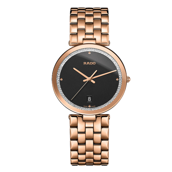Rado Florence Rose Gold Stainless Steel Black Dial Quartz Watch for Gents - R48869183