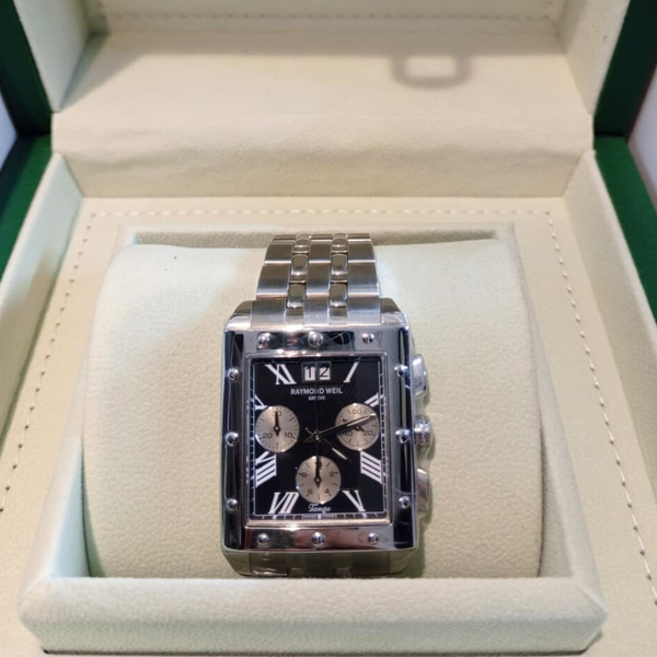 Raymond Weil Silver Stainless Steel Black Dial Quartz Watch for Gents - U- RW Jango 4881