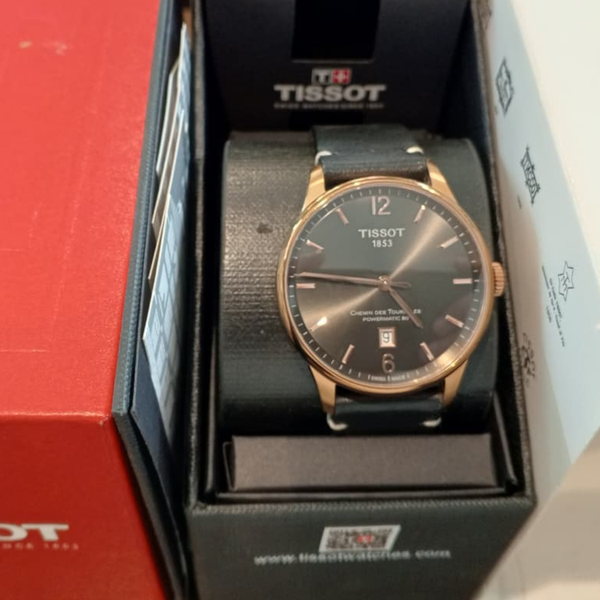 Tissot Black Leather Strap Black Dial Automatic Watch for Gents - U T099.407.36.447.00