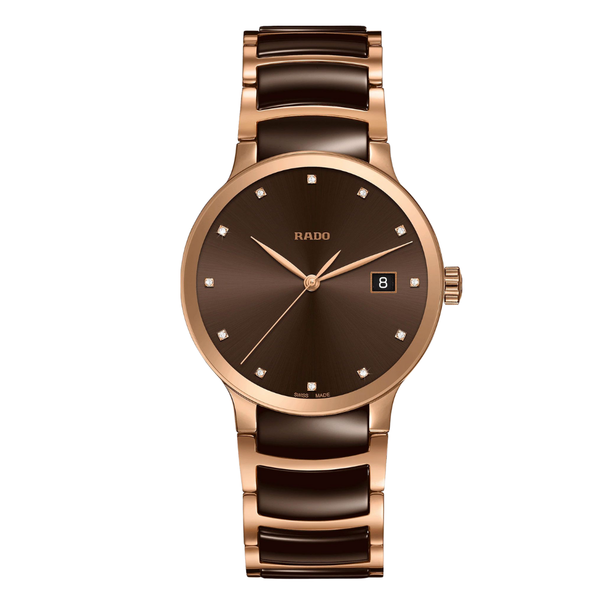 Rado Centrix Two-tone Ceramic Brown Dial Quartz Watch for Gents - R30554724