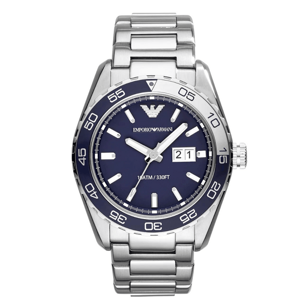 EMPORIO ARMANI Sportivo Silver Stainless Steel Blue Dial Quartz Watch for Gents - AR6048