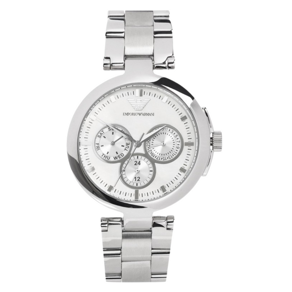 EMPORIO ARMANI Classic Silver Stainless Steel Mother Of Pearl Dial Quartz Watch for Ladies - AR0734