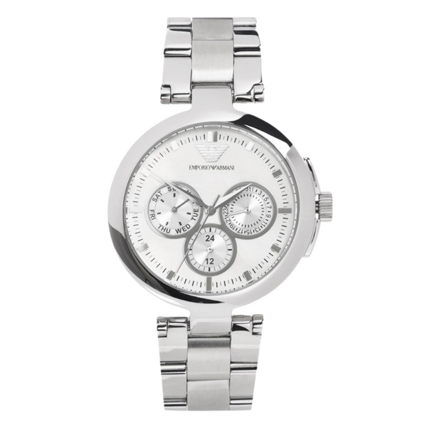 EMPORIO ARMANI Classic Silver Stainless Steel Mother Of Pearl Dial Quartz Watch for Ladies - AR0734