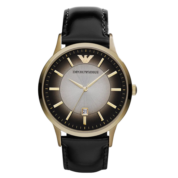 EMPORIO ARMANI Classic Black Leather Strap Grey Dial Quartz Watch for Gents - AR2467