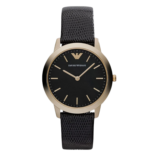 EMPORIO ARMANI Classic Black Leather Strap Black Dial Quartz Watch for Ladies - AR1747
