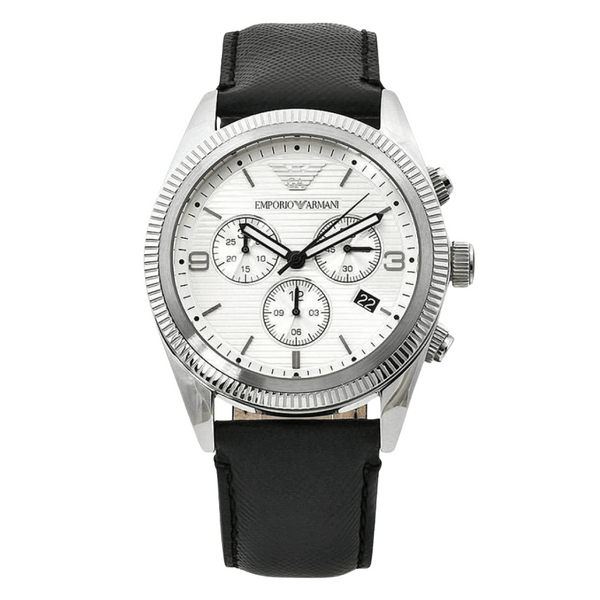 EMPORIO ARMANI Sport Black Leather Strap Silver Dial Chronograph Quartz Watch for Ladies - AR5895