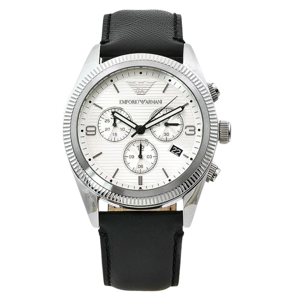 EMPORIO ARMANI Sport Black Leather Strap Silver Dial Chronograph Quartz Watch for Ladies - AR5895