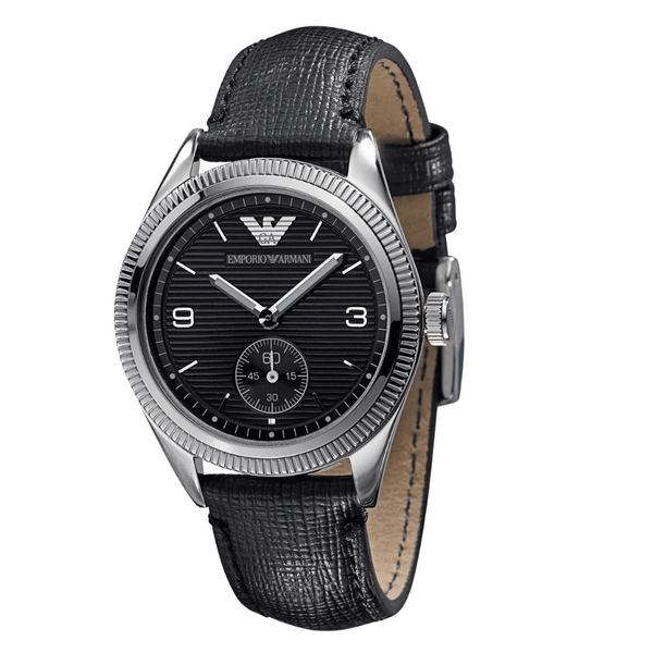EMPORIO ARMANI Sport Black Leather Strap Black Dial Quartz Watch for Gents - AR5898