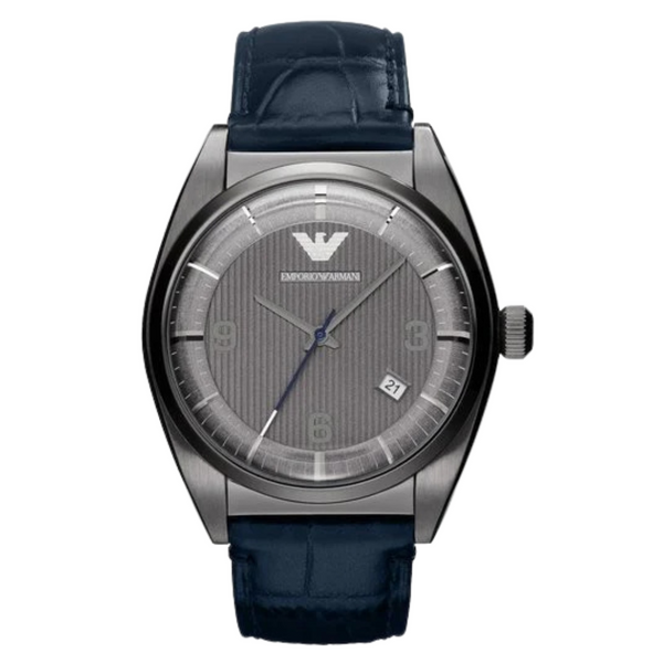 EMPORIO ARMANI Classic Blue Leather Strap Grey Dial Quartz Watch for Gents - AR1649