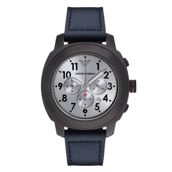 EMPORIO ARMANI Sportivo Light Blue Leather Strap Silver Dial Chronograph Quartz Watch for Gents - AR6086