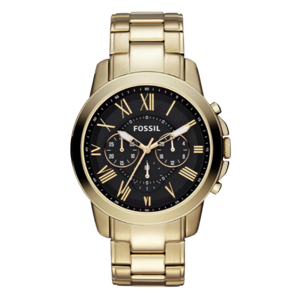 Fossil Grant Gold Stainless Steel Black Dial Chronograph Quartz Watch for Gents - FS4815