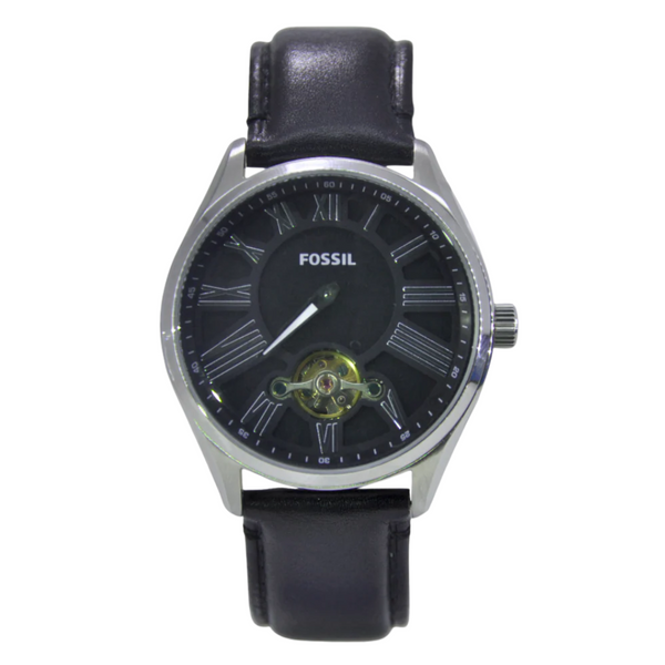 Fossil Black Leather Strap Black Dial Automatic Watch for Gents - BQ1141