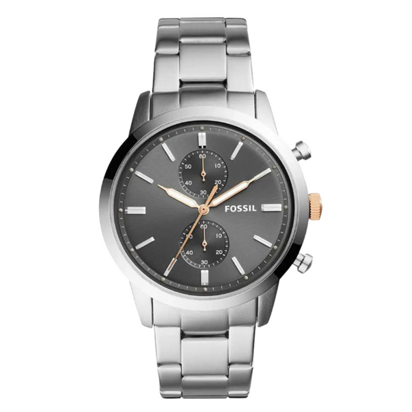 Fossil Townsman Silver Stainless Steel Gray Dial Chronograph Quartz Watch for Gents - FS5407