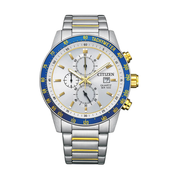 Citizen Two-Tone Stainless Steel Bracelet Silver Analog Chronograph Quartz Watch for Men – AN3686-53A