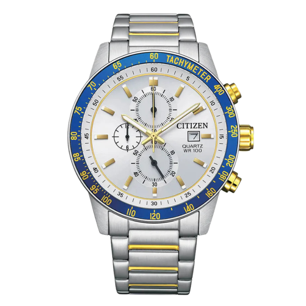 Citizen Two-Tone Stainless Steel Bracelet Silver Analog Chronograph Quartz Watch for Men – AN3686-53A